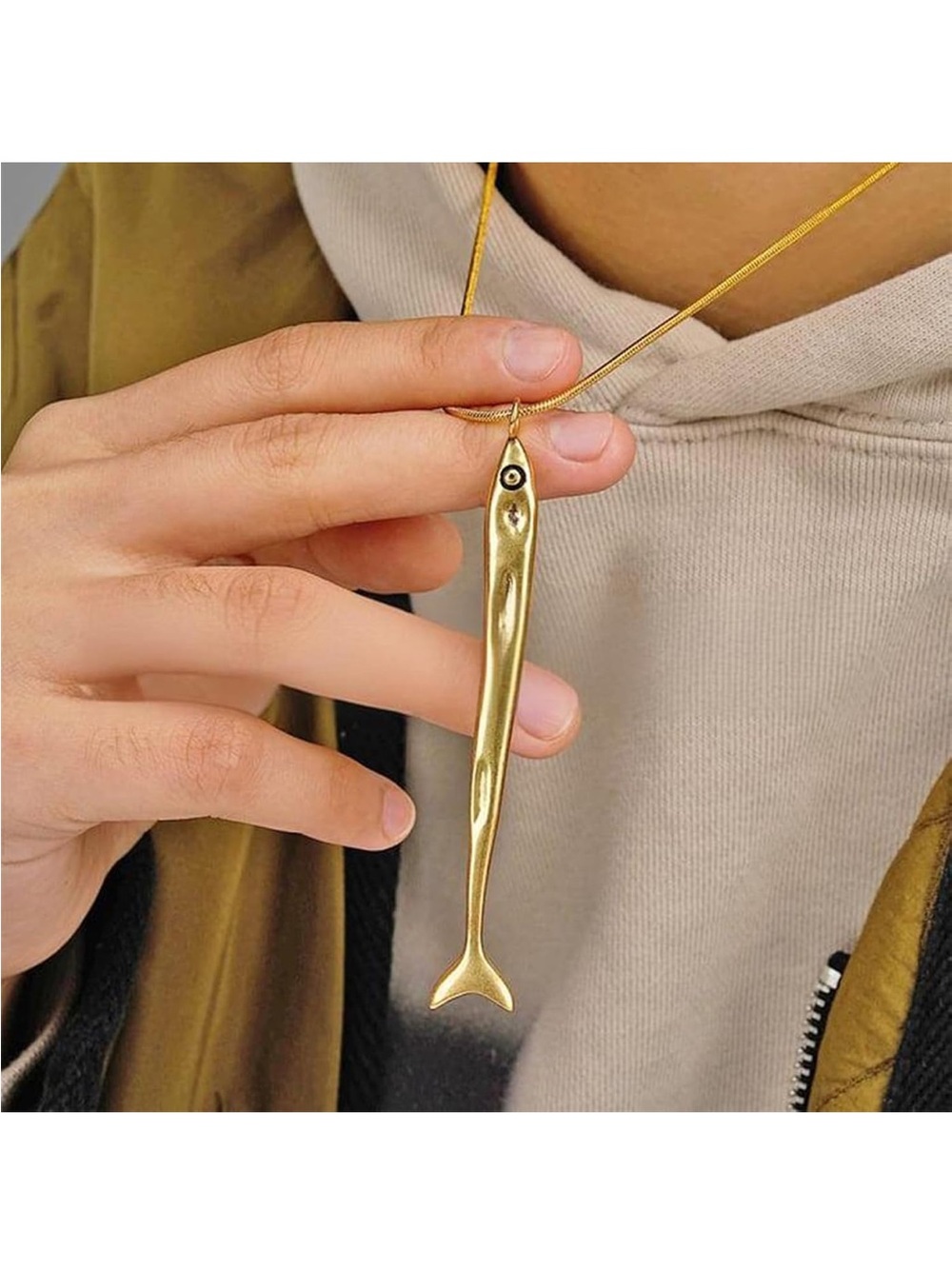 Golden fish necklace with golden fish charm, beach-inspired jewelry, gold